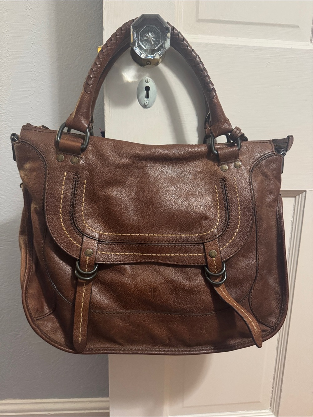 Frye distressed Brown Leather Satchel Handbag